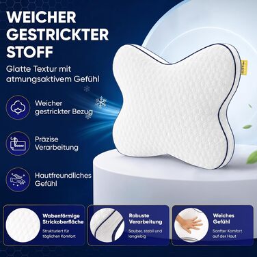 Ортопедична подушка-метелик SLEEP COMFY з ефектом пам'яті (Memory Foam), ергономічна підтримка шиї від болю та мігрені, сертифікат Oeko-TEX, для сну на боці