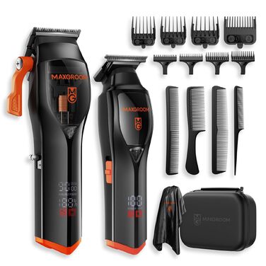 Машинка для стрижки волосся MAXGROOM Profi Set 9000 об/хв з керамічними лезами, чорна. Акумуляторна, з LED-дисплеєм, для стрижки та моделювання