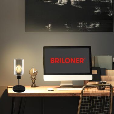 Настільна лампа BRILONER чорна, овальна, димчасте скло, E27, з вимикачем на дроті, для робочого столу та читання
