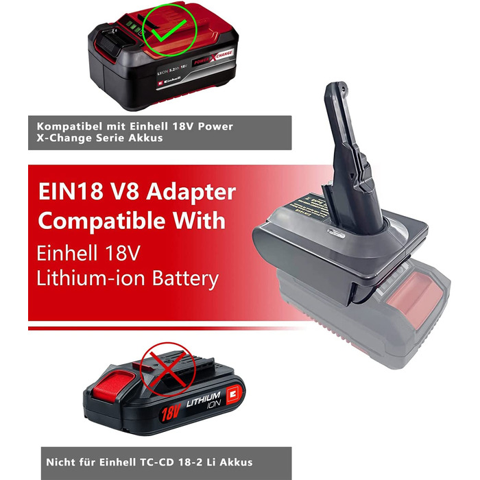 Адаптер акумулятора URUN EIN18V8 для Dyson V8, сумісний з акумуляторами Einhell 18V, для пилососів Dyson V8 Animal/Absolute (тільки адаптер)