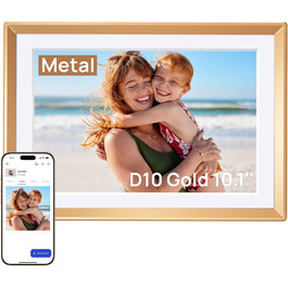 ARZOPA D10: Металевий цифровий рамка для фото 10.1' з хмарним сховищем, сенсорний екран HD, без підписки, для обміну фото та відео, індивідуальна привітальна картка - D10 Gold