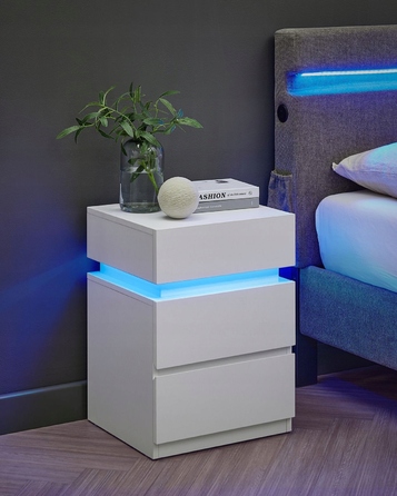 Приліжкова тумба Songmics біла, 3 шухляди, з LED-підсвіткою