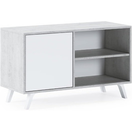 ТВ-тумба Skraut Home Wind 100 для вітальні, 57x95x40 см, для телевізора 32-40 дюймів, біла розпашна дверцята, цемент