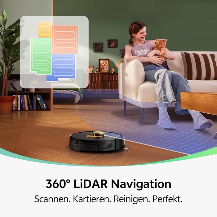 Робот-пилосос Vexilar W9 з функцією миття підлоги, 5000Pa, LiDAR навігація, тихий (50 dB), 150 хв роботи, 15 зон заборони, 5 карт, керування через додаток, пультом та голосовим асистентом
