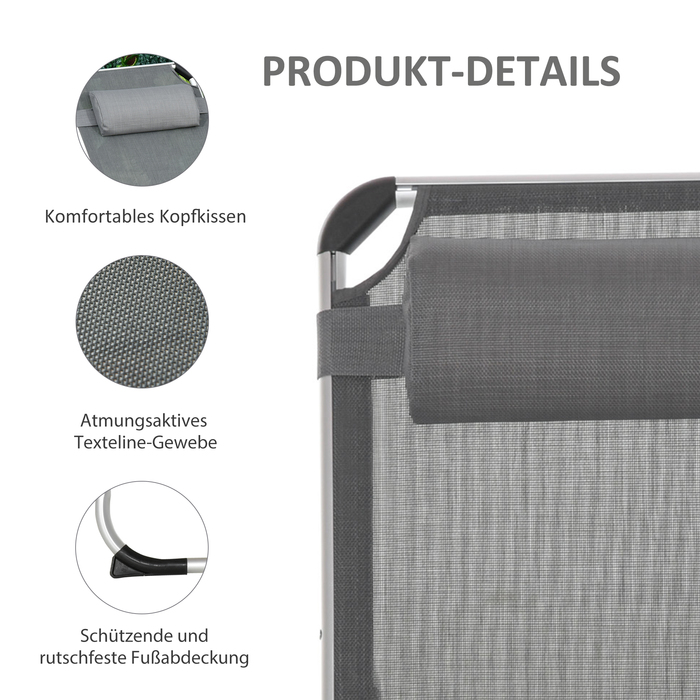 Outsunny Sun Lounger Садовий шезлонг Alu Fabric Шезлонг Relax Lounger 5-позиційний регульований складний ергономічний сітчастий тканина сірий 170 x 60 x 76 см
