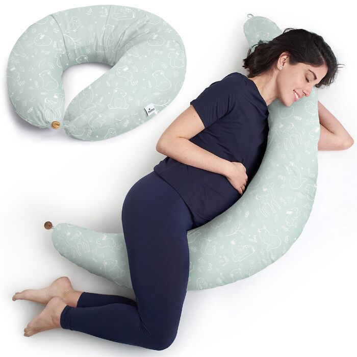 Подушка для вагітних Niimo XXL - подушка для годування, подушка для сну на боці, 100% бавовна, 200 x 70 см, м'ятно-зелений колір