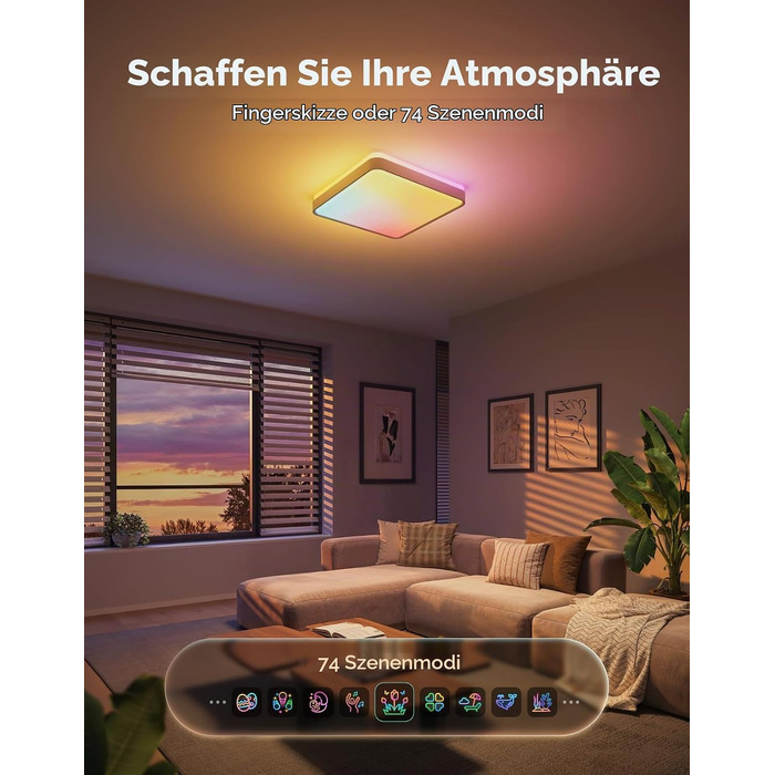 Стельовий світильник Govee RGBICWW Pro LED, 55W, 4800лм, диммований, круглий (45.5 см), розумна підсвітка