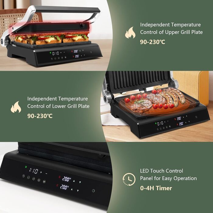 Контактний гриль Relax4Life 1800W: 3-в-1 (гриль, сендвічмейкер, панінімейкер) з антипригарним покриттям
