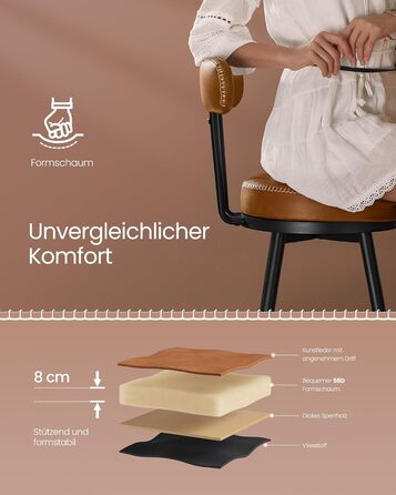 Барний стілець VASAGLE EKHO, 4 шт, з обертанням 360°, зі спинкою, для кухонного острова, штучна шкіра, карамельно-коричневий, 91 см, стиль Мід-Сентурі Модерн