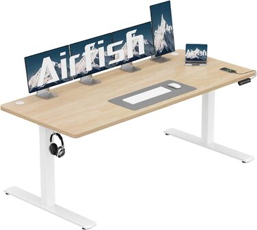 Airfish електричний регульований стіл 180x80 см з USB, пам'яттю, бежевий