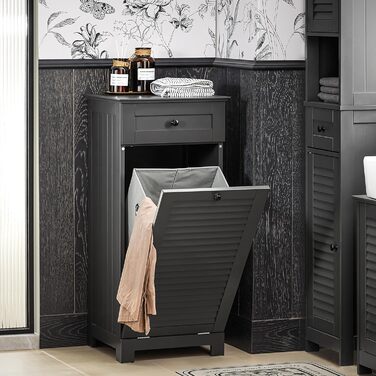 Шафа для білизни SoBuy BZR73-DG з висувним кошиком, темно-сіра, 40x90x38 см, для ванної, органайзер для прання