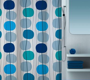Душова завіса Spirella Mobile 180x200 см, водонепроникна, антибактеріальна, поліестер, біло-синя, захист від плісняви, прана