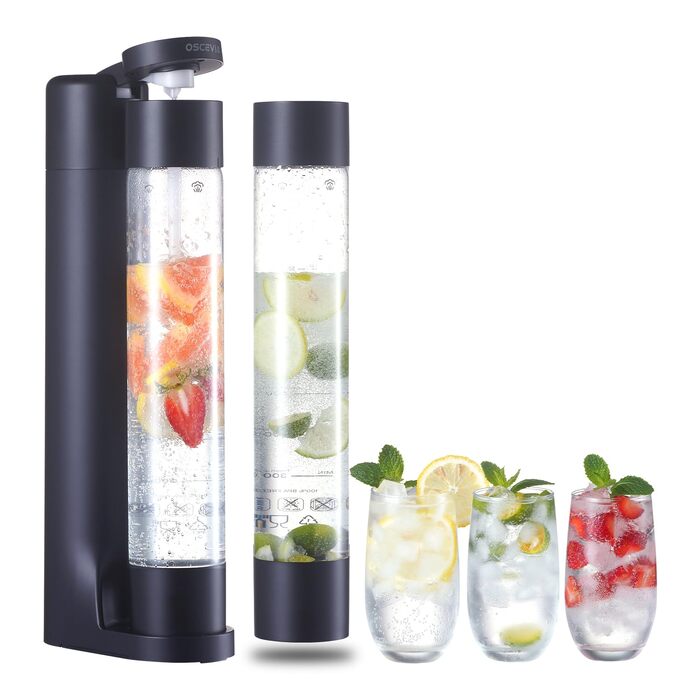 Сифон для газування води Seltzer Sprudelwasser-Maschine, домашній содоmaker з 2 BPA-free пляшками по 1 л, сумісний з балонами CO2 60 л, чорний