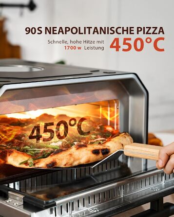 Електрична піч для піци з вікном та підсвічуванням, до 450°C, срібляста