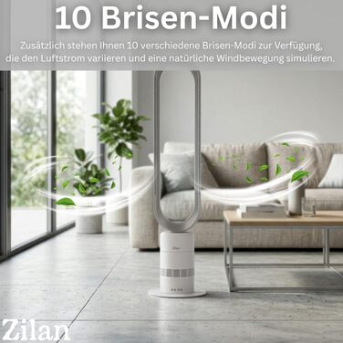 Вентилятор Zilan Turmventilator з пультом дистанційного керування, BLDC мотор, 10 режимів, 900 м³/год, коливання, таймер, сенсорний дисплей