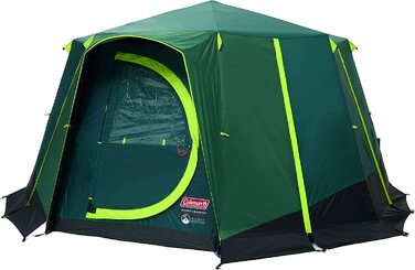 Намет Coleman Octagon з великими вікнами, 360° оглядом, сталевим каркасом, інтегрованою підлогою, водонепроникний, зелений/blackout, на 1 особу