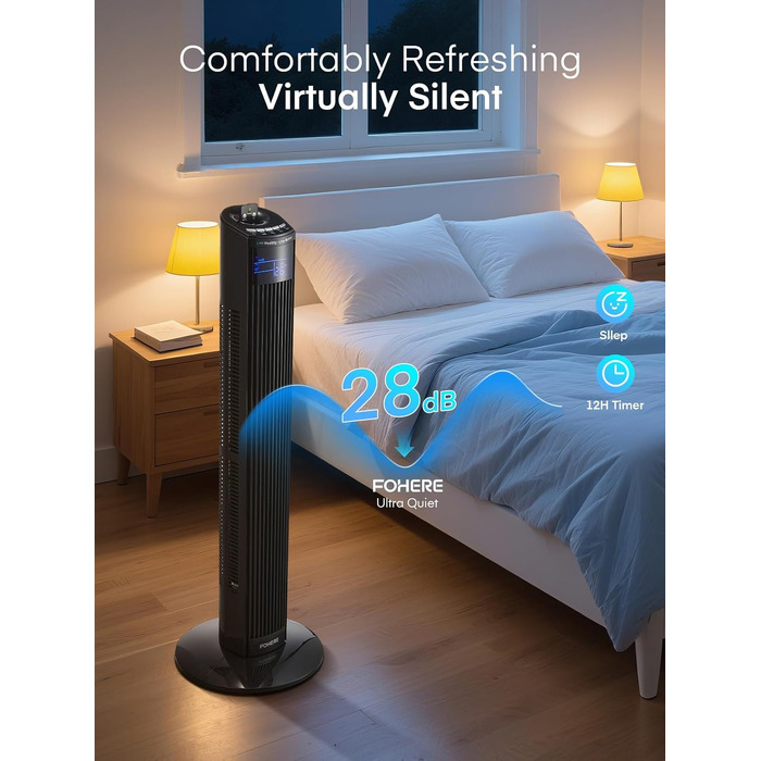 Вентилятор підлоговий FOHERE Leiser Turmventilator 91 см з пультом, таймером та нічним режимом, чорний