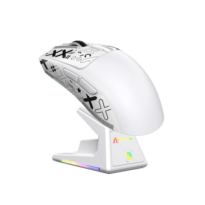 Ігрова миша Attack Shark X1 White: сенсор PixArt PAW3395PRO, 40000 DPI, вага 53г, RGB док-станція з тачпадом, бездротова (BT/2.4G) та дротова, для Windows, Xbox, PS, Mac