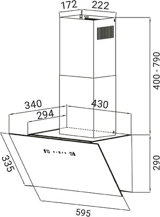 Витяжка кухонна KKT KOLBE BASE6004S 60 см, чорна, скло та нержавіюча сталь, LED-підсвітка, керування жестами та SensorTouch, режим відведення та рециркуляції