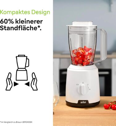 Блендер стаціонарний Braun PowerBlend 1 JB1050WH 600 Вт, 1.5 л, білий - для смузі, подрібнення льоду та приготування пюре