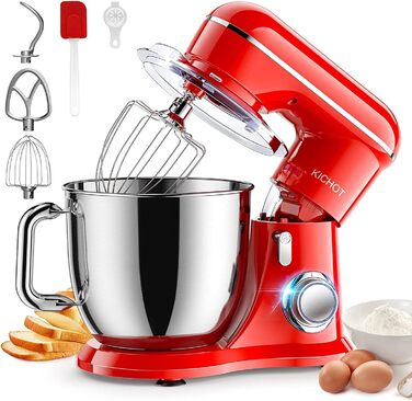 Кухонна машина KICHOT 4,5L з 10 швидкостями, міксер для випічки, тіста, торти, печиво, роторний гак, лопатка, захист від бризок