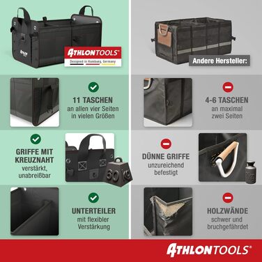 Органайзер у багажник ATHLON TOOLS Premium з кришкою, 60 літрів, чорний з червоним прошиттям