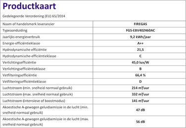 Похила витяжка для кухні FIREGAS 60 см, чорна, з LED-підсвіткою, безщеточним мотором та режимами відводу/рециркуляції повітря, клас енергоефективності A++