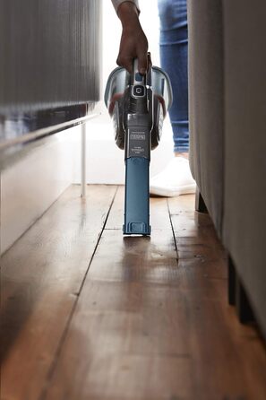 Акумуляторний ручний пилосос BLACK+DECKER Dustbuster Smart Tech 18 В, 36 Вт·год, циклонний, 2 режими, витяжна щілинна насадка, зарядна станція, настінне кріплення, титан/срібло/синій