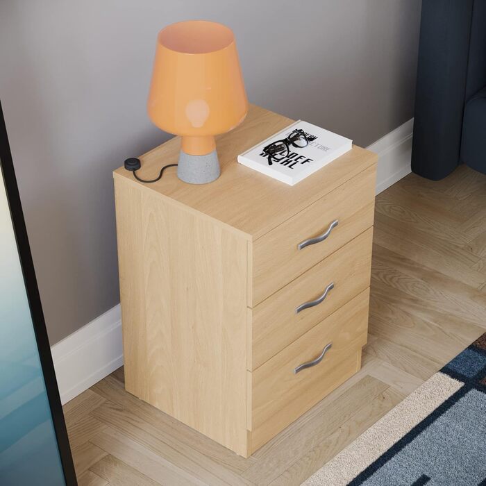 Тумба приліжкова Vida Designs з сосни, 3 шухляди, металеві ручки та напрямні