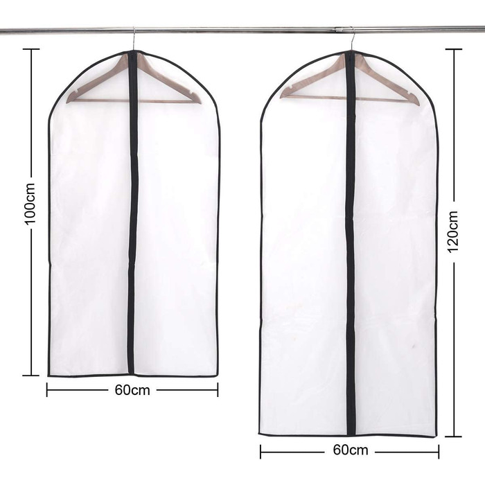 Комплект чохлів для одягу Niviy, 6 шт., прозорі, 120x60 см і 100x60 см, дихаючий водонепроникний матеріал, для зберігання костюмів, суконь, пальт, піджаків, сорочок, вечірніх суконь, чорні