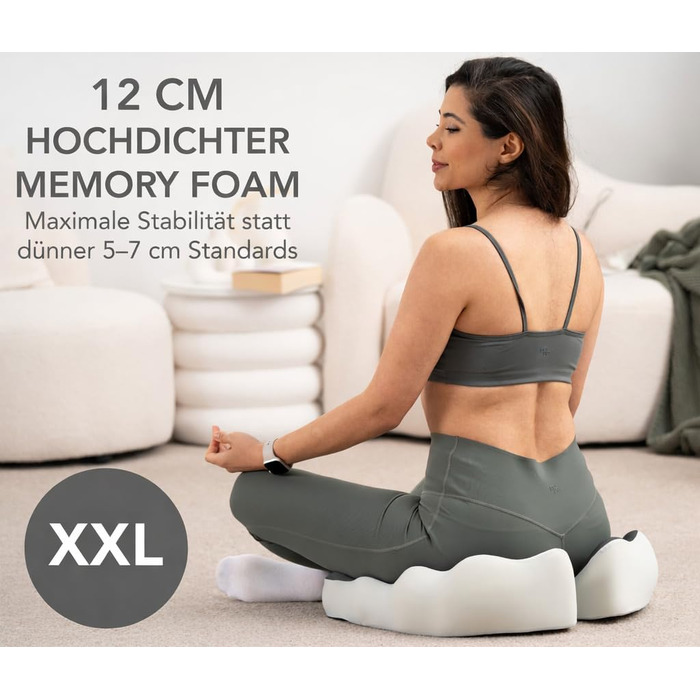 Подушка для сидіння XXL 52 см з піни Memory Foam високої щільності – для офісу, авто, геймінгу та дому. Ефективна підтримка спини та куприка.