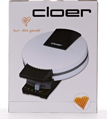 Вафельниця Cloer 171, 930 Вт, 16 см, антипригарна, металева, біла, для серцевидних вафель, без сигналу