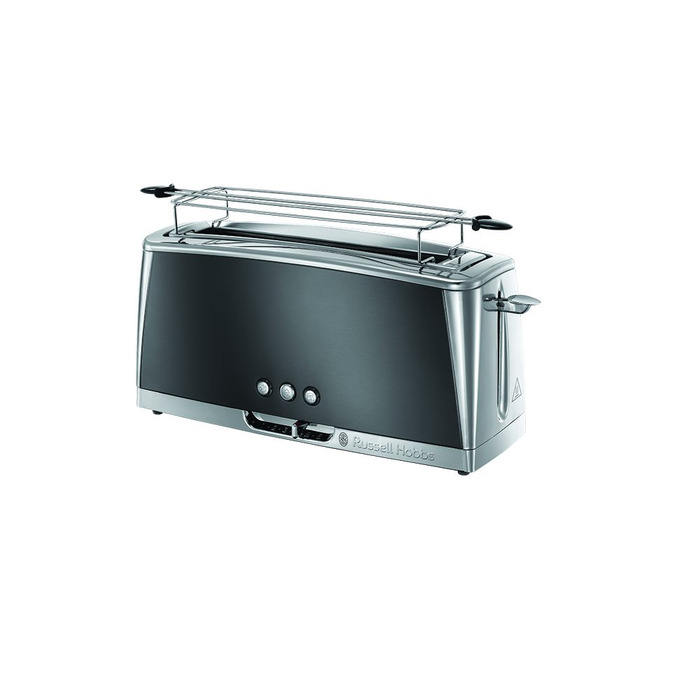 Тостер Russell Hobbs Luna Edelstahl Grau для 2-х скибочок хліба (широкі слоти) з підставкою для булочок, 6 режимів підсмажування, розморожування та підігрів - 23251-56