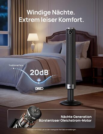 DREO Smart Tower Fan 102-114 см - Вежний вентилятор з пультом, 9 режимів, 4 режими, 90° осциляція, 12 год таймер, DC мотор, надтихий (20 дБ), для дому та офісу, чорний
