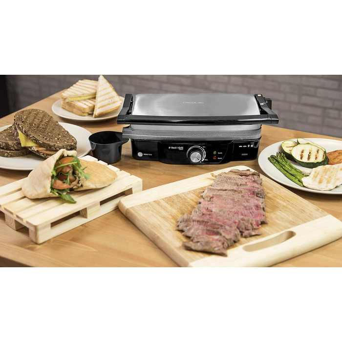 Електрогриль Cecotec Rock'n Grill 2000 з антипригарним покриттям RockStone, нержавіюча сталь, 2000 Вт