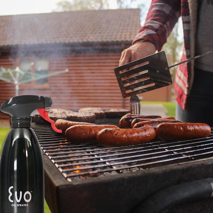 Спрей-диспенсер для олії Evo Oil Sprayer 8113BLK, пляшка з чорної нержавіючої сталі для кулінарних та оливкових олій, 473 мл