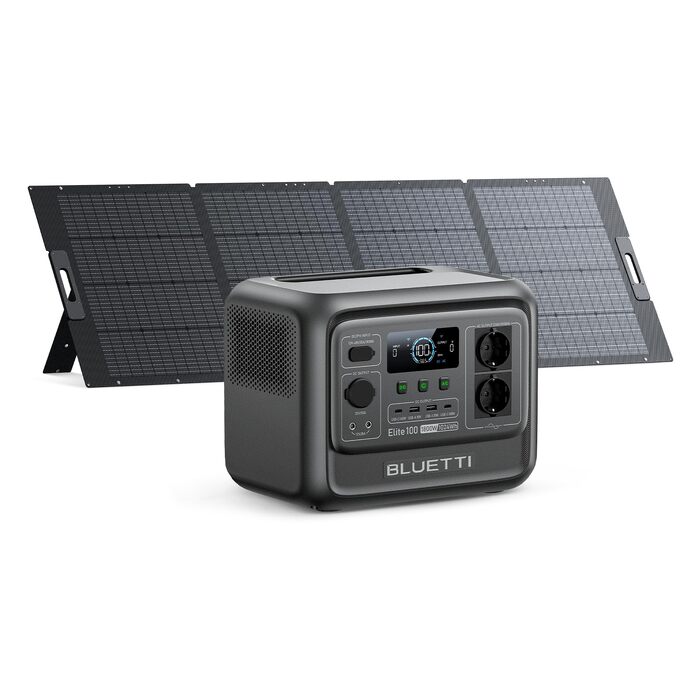 Портативна зарядна станція BLUETTI Elite 100 V2 1024Вт·год, LiFePO4, 2x1800Вт AC, з сонячною панеллю 350Вт (чорна)