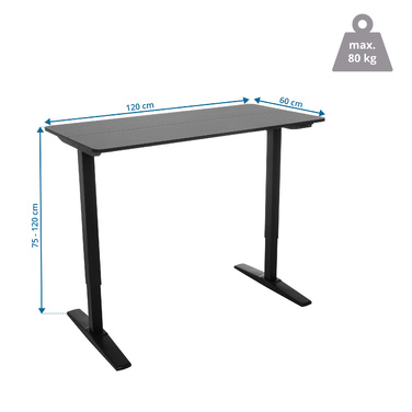 Письмовий стіл STAND CARBON 120 x 60 електричний регульований по висоті чорний hjh OFFICE