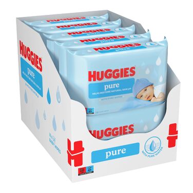 Дитячі вологі серветки Huggies Pure, 99% чистої води, без віддушок, 18 упаковок по 56 шт (загалом 1008 шт)