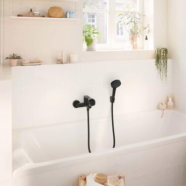 Змішувач для ванни Hansgrohe Rebris S, накладний, однолеверний, чорний мат, для 2 споживачів, довжина виливу 17,3 см, артикул 72859670