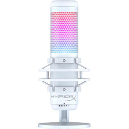 HyperX QuadCast S білий – USB конденсаторний мікрофон з RGB-підсвіткою для ПК, PS5, Mac, підвісом, 4 направленостями, поп-фільтром і регулятором чутливості, для геймінгу, стрімінгу, подкастів, Discord, Twitch