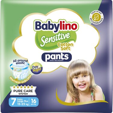 Підгузки-трусики Babylino Sensitive Cotton Soft, розмір 6 XL (13-18 кг), 108 шт. + розмір 7 (16 шт.), гіпоалергенні