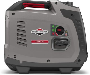 Інверторний бензиновий генератор Briggs & Stratton PowerSmart P2400, 2400 Вт (1800 Вт постійної потужності), 230 В, ультратихий та легкий, сіро-червоний