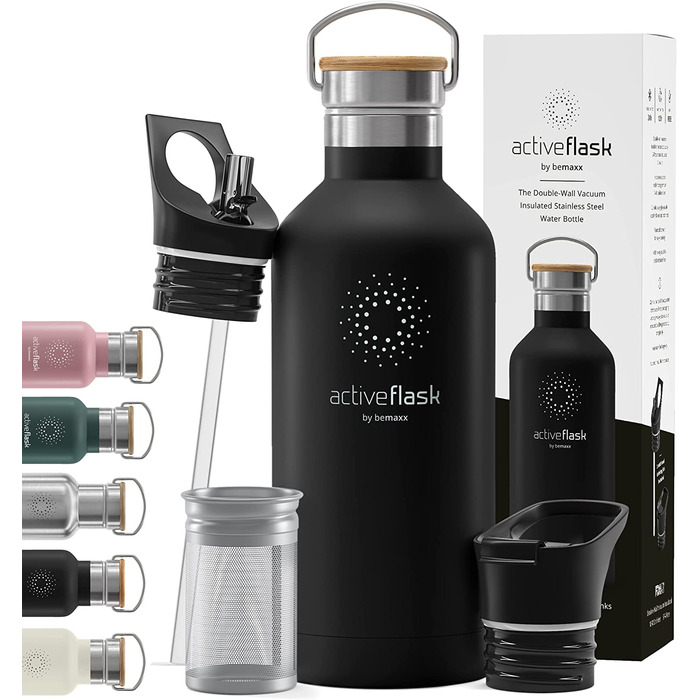 Термос-бутилка з нержавіючої сталі ACTIVE FLASK з трубочкою, 3 кришки, BPA-free, герметична, підходить для газованої води, спортивна фляга для води, термос для велосипеда, дітей, чаю
