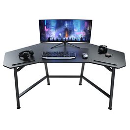 Ігровий стіл EUREKA ERGONOMIC 160x74 см - великий стіл у формі крила для ігор, ПК, дому, офісу, стрімінгу. 2 слоти для iPad. Чорний.