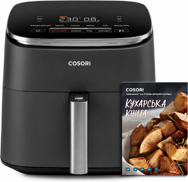 Аерофритюрниця COSORI Turbo Blaze XXL 6 л, 5 швидкостей, 9 програм, 30–230°C, енергоощадна, компактна, чорна