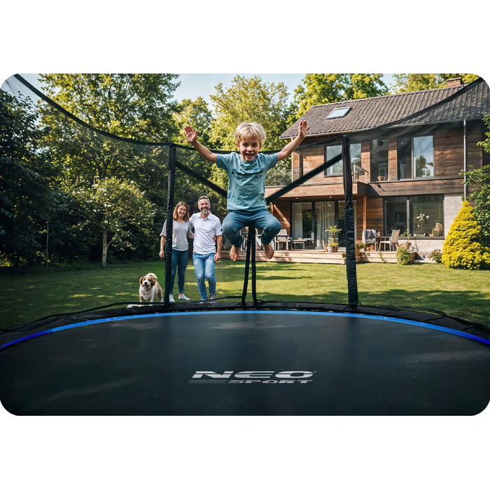 Садовий батут Neo-Sport 10ft/312см із зовнішньою захисною сіткою та драбиною