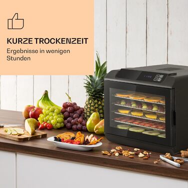 Сушарка для їжі Klarstein Arizona Jerky: для фруктів, м'яса, овочів. 500W, 35-70°C, 6 піддонів, сенсорний дисплей, чорний