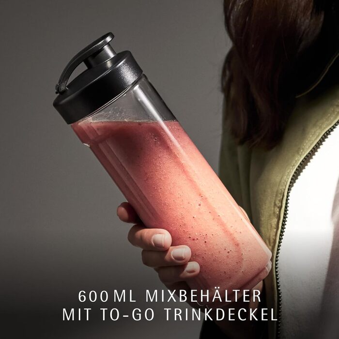 Електричний блендер WMF Kult X Mix & Go Mini - шейкер для смузі, 300 Вт, Tritan, 600 мл, срільно-чорний