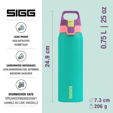 Спортивна пляшка для води Sigg Shield ONE з нержавіючої сталі для газованих напоїв, герметична, BPA-free, 0.75 л (Reef, Multicolor)